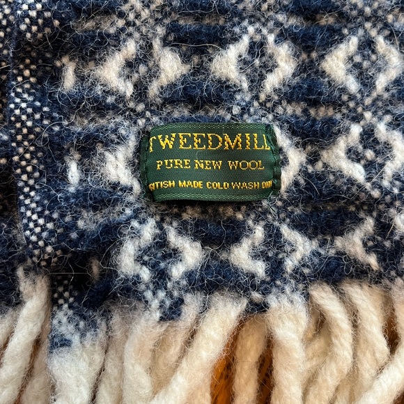 Tweedmill Vintage Vintage wool blanket throw navy & ivory Stadium throw - Picture 2 of 10